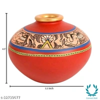 Vase Earthen Handcrafted Red Madhubani 4.5x5.5(HxD) - Red